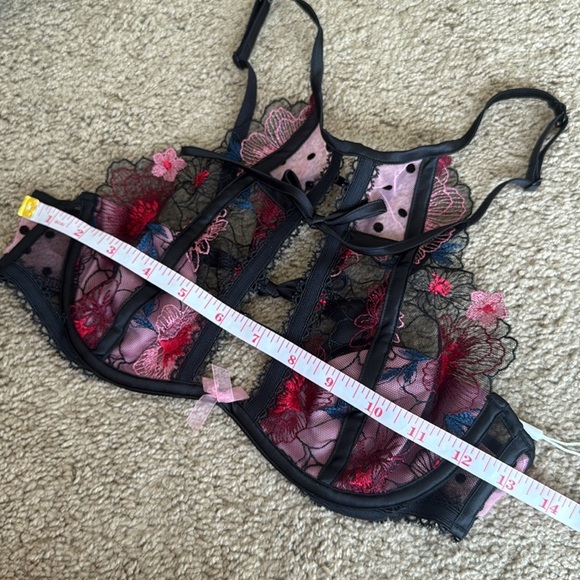 NWT For Love and Lemons High Neck Black Pink Floral Lavender Polka Dot Bralette - Picture 3 of 6